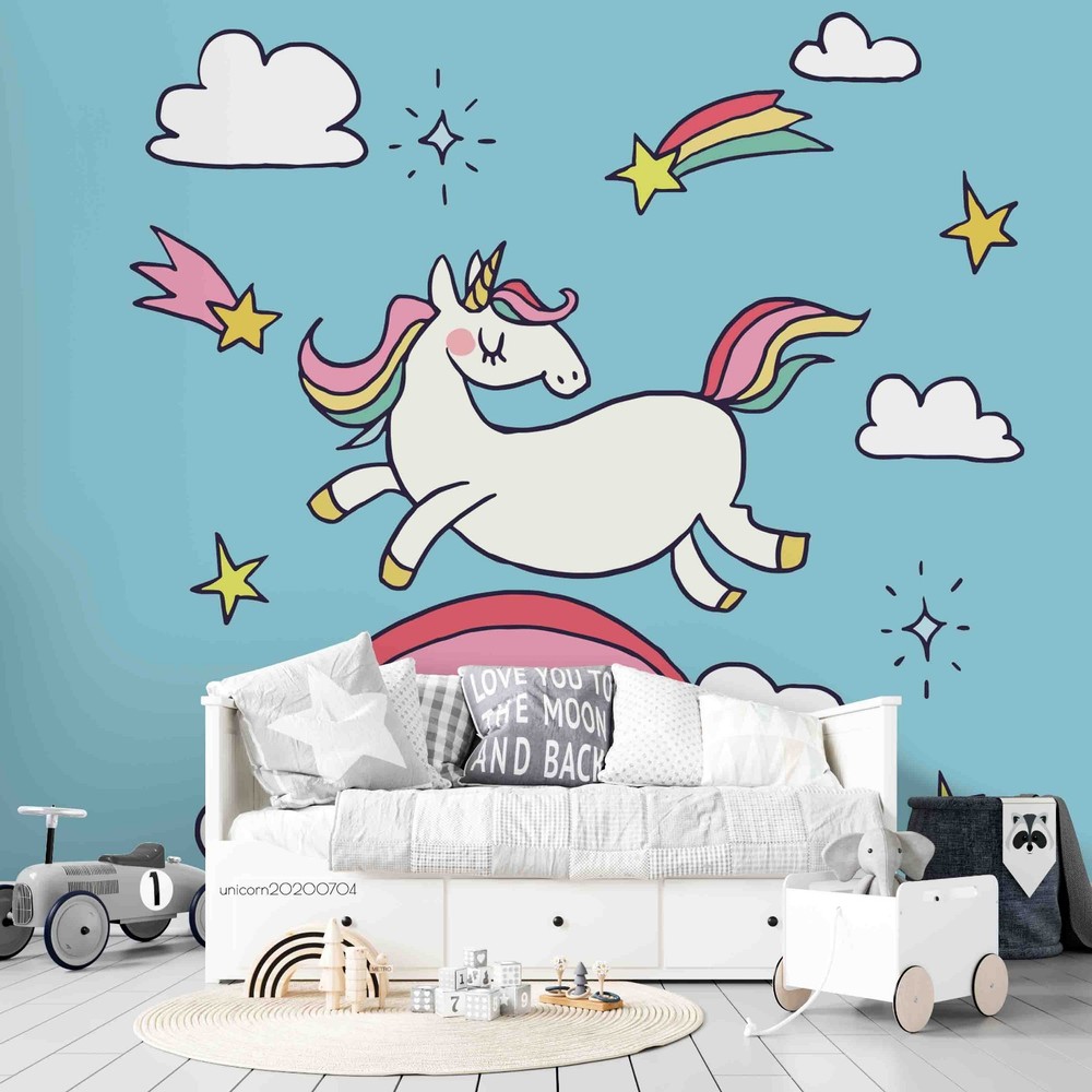3D Unicorns Rainbow Clouds Cartoon Wall Murals Wallpaper Murals Wall Sticker 27