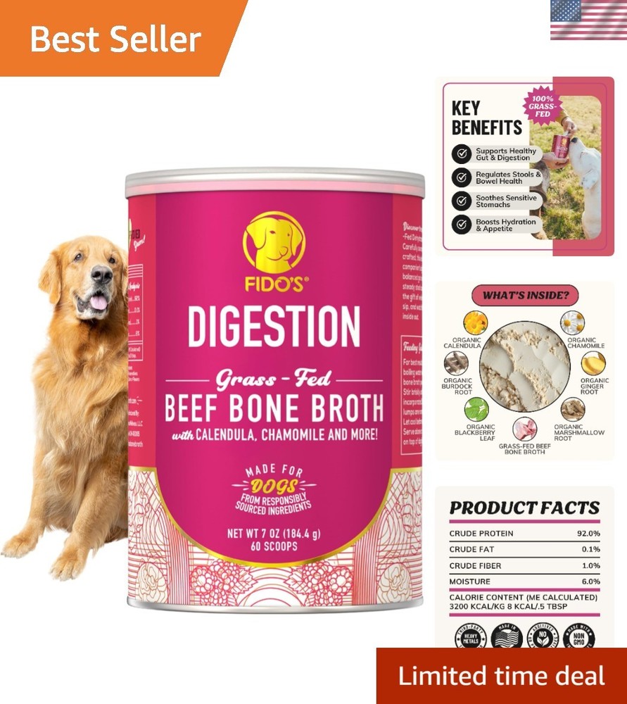 60-Scoop Grass-Fed Beef Bone Broth for Dogs - Organic Herbal Digestion Booster
