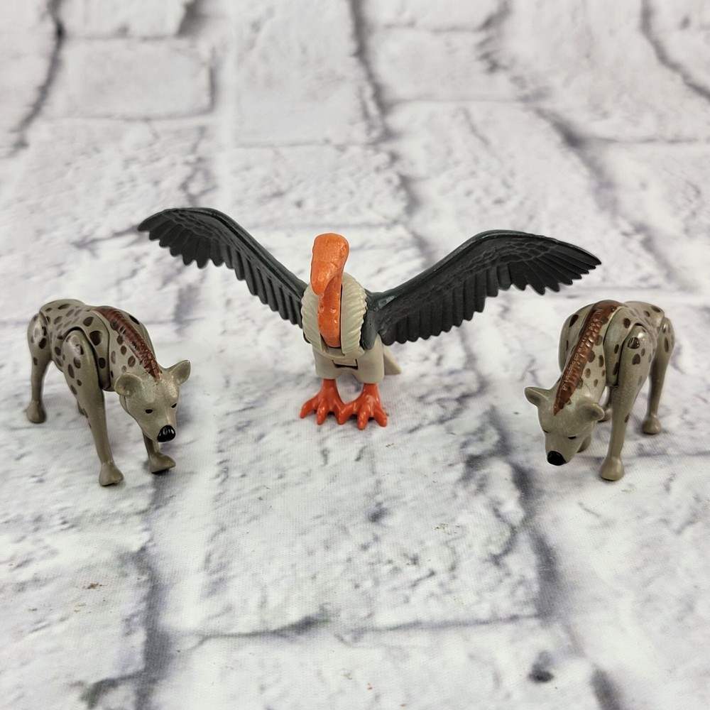 Pareja de hienas manchadas y buitre animal juguete coleccionable de plástico vintage Playmobil Se