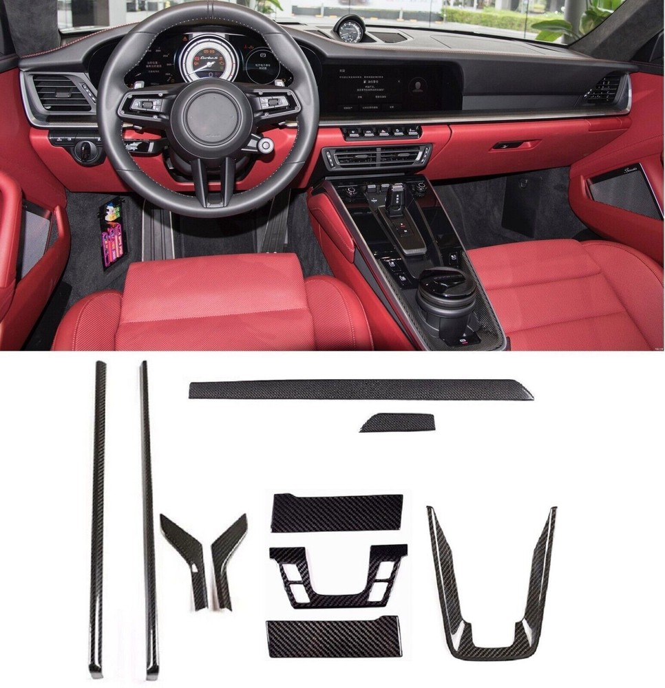 10*Carbon Fiber Car Gear Shift Trim Console Panel For Porsche 911 Turbo S 2019+