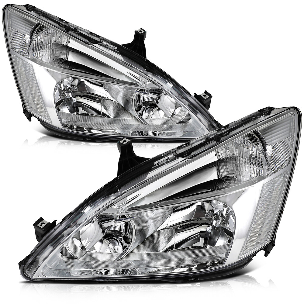 For Honda Accord 2003-2007 Chrome Housing Headlights Headlamps Assembly Pair