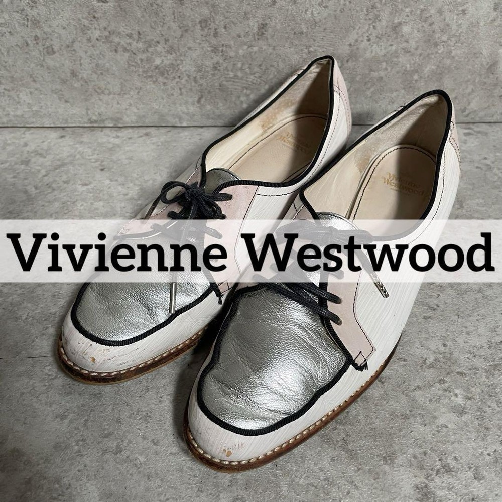 Vivienne Westwood Women 6.0US Lace Up Loafers Silver Women Designer Shoes Limite
