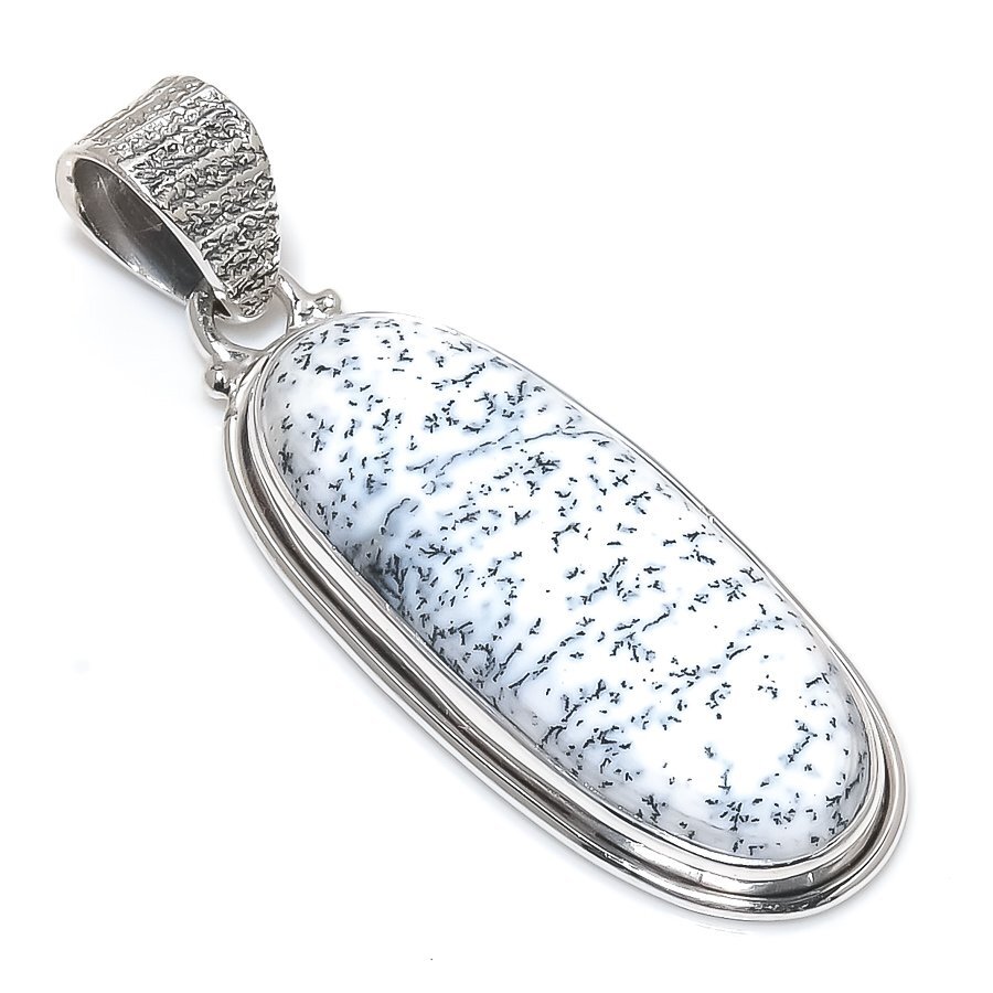 Natural Dendrite Opal Gemstone 925 Solid Sterling Silver Jewelry Pendant 2