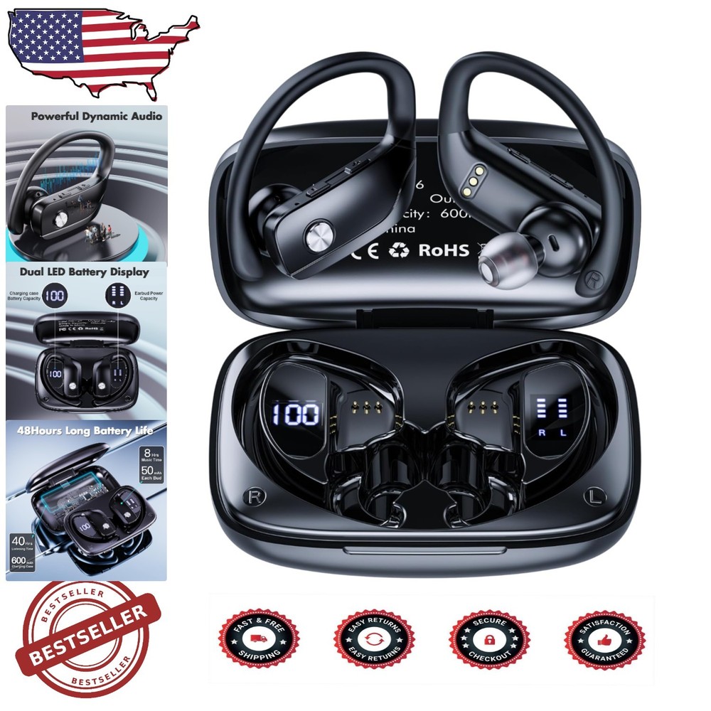 All-Day Use Waterproof Wireless Earbuds with LED Battery Display & 48Hr Playtime