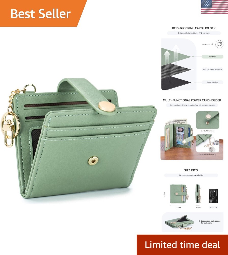 Slim RFID-Blocking PU Leather Bifold Wallet for Women with Zipper Pocket