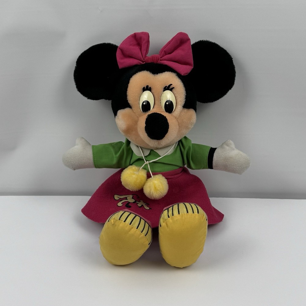 Vintage 80s Minnie Mouse Plush Retro Poodle Skirt Pluto Print Stuffed Animal