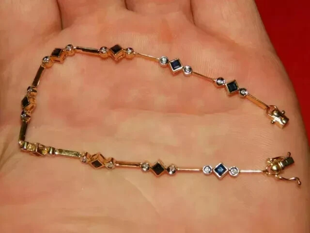 14K Yellow Gold Plated Tennis Bracelet with 1Ct Lab Sapphire for Women