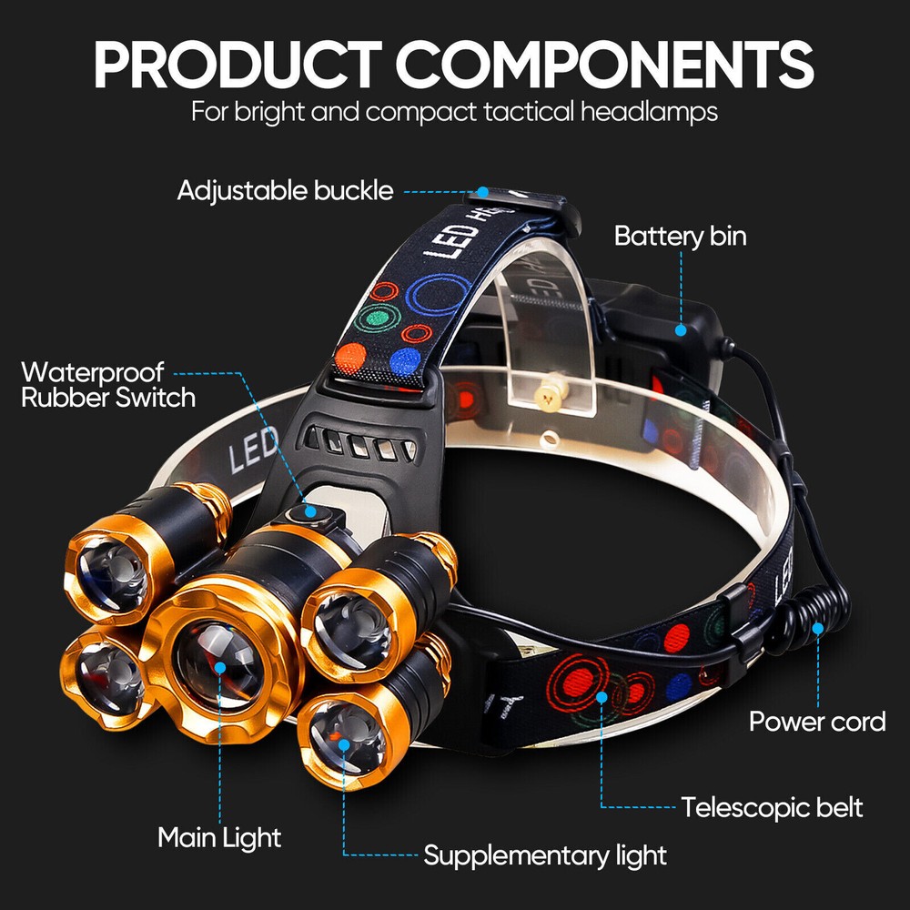 Super-bright 5 X  LED Headlamp Headlight Flashlight Head Torch Lamp