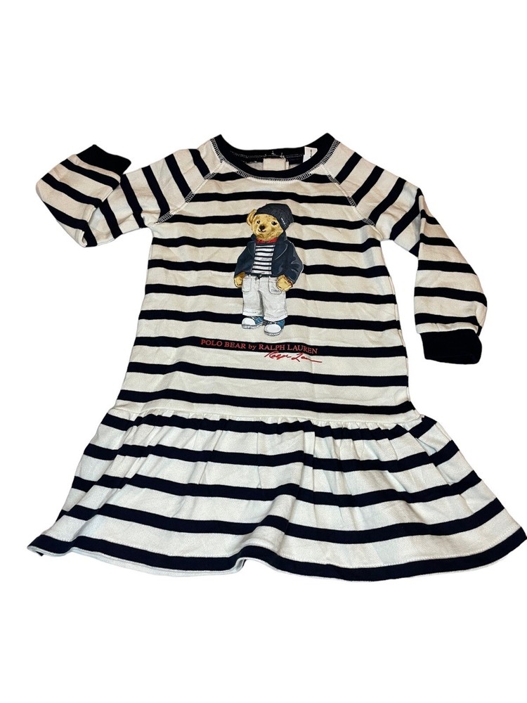POLO RALPH LAUREN Toddler Girls Long Sleeve Polo Bear Fleece Dress 24 Months