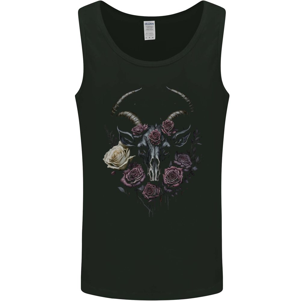 A Goat Skull With Roses Gothic Goth Mens Vest Tank Top