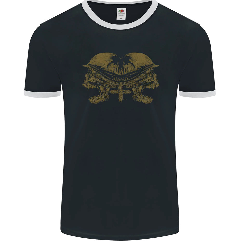 Two Army Skulls Gothic Biker Heavy Metal Rock Mens Ringer T-Shirt FotL
