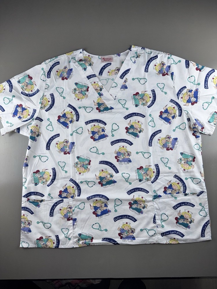 Fashion Scrubs Women’s V Neck Scrub Top Size 3XL Cute Nurse Design Stitches