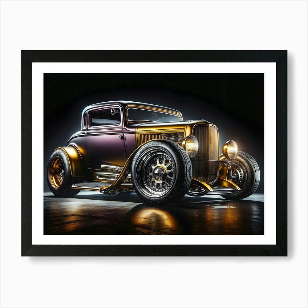 Vintage Hot Rod Car Art Print Framed Wall Poster Canvas Picture