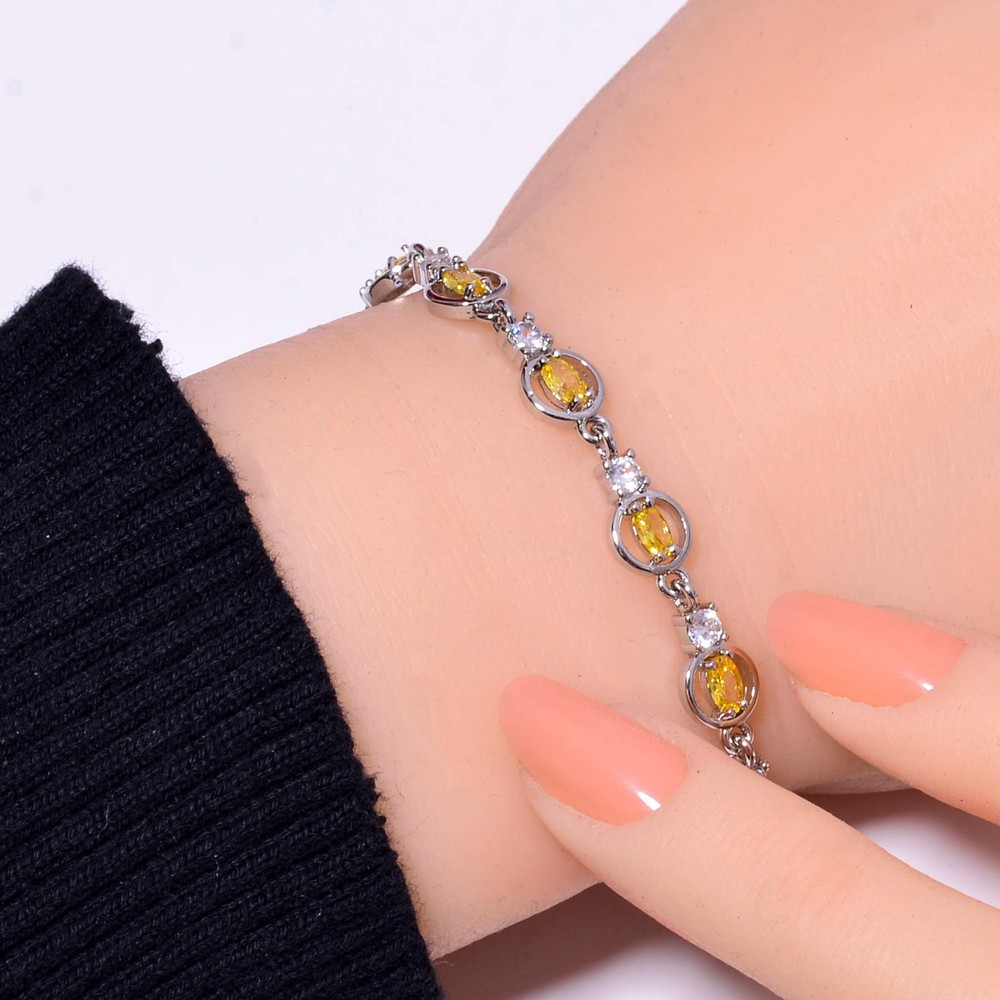 Citrine & Cubic Zirconia 925 Sterling Silver Tennis Bracelet 8.99