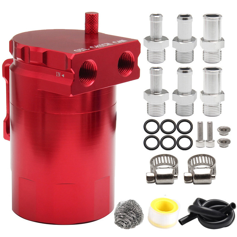 Aluminum Oil Catch Can Kit Reservoir Baffled Tank with Breather Filter Universal