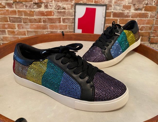 Katy Perry Rainbow Rizzo Crystal Stone Sneakers Lace-up Mardi Gras Size 7