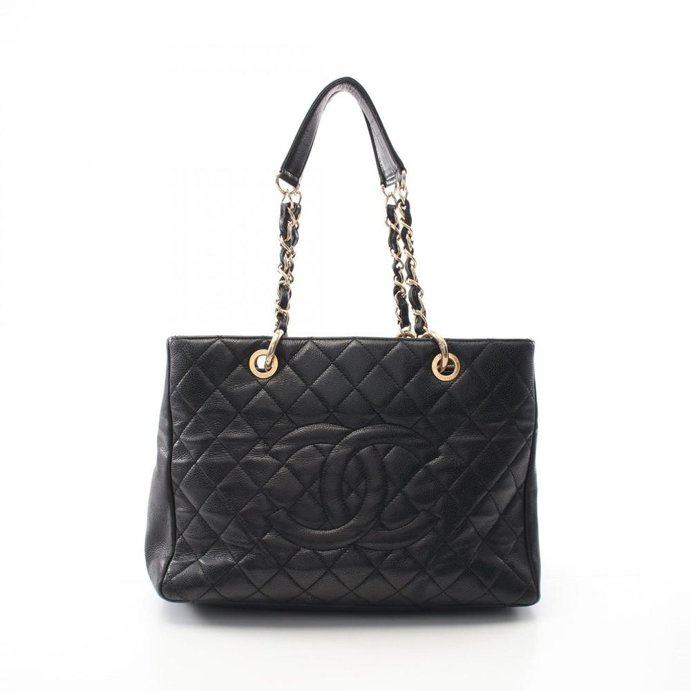 Vintage CHANEL Matelasse GST Tote Bag in Black Calfskin with Gold Hardware
