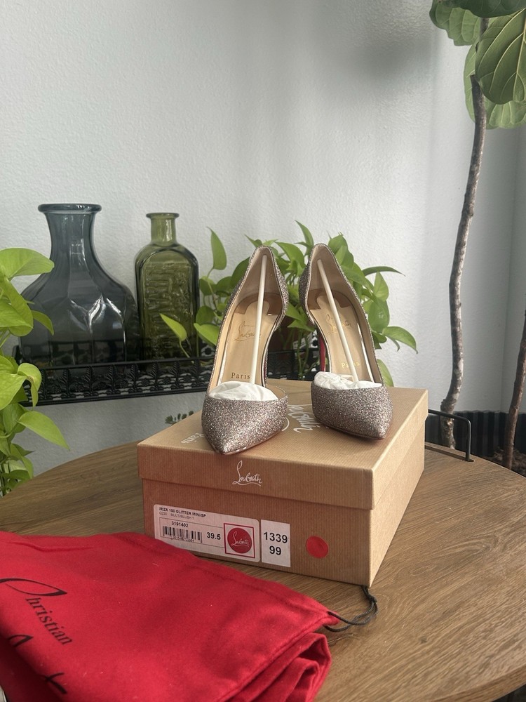 Christian Louboutin IRIZA 100 GLITTER MINI/SP Size 39.5 , NEVER WORN, Brand New