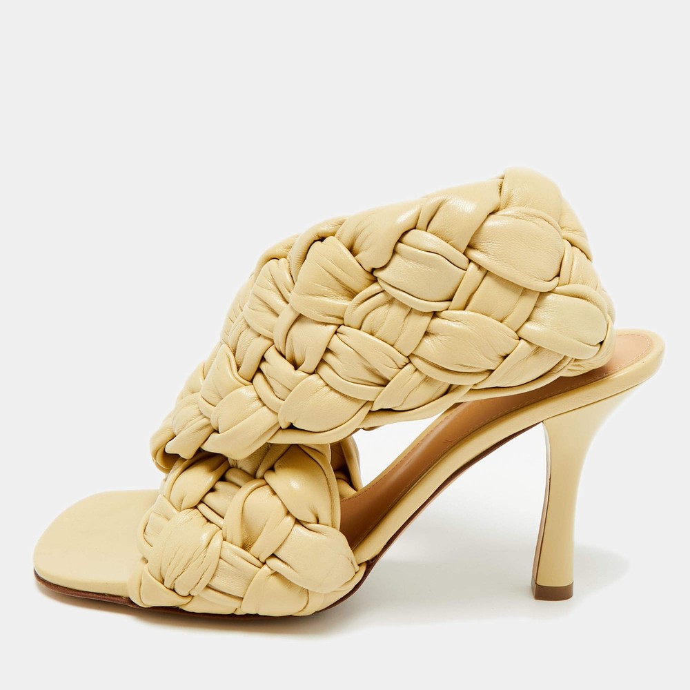 Bottega Veneta Beige Leather Intrecciato Ankle Strap Sandals Size 39