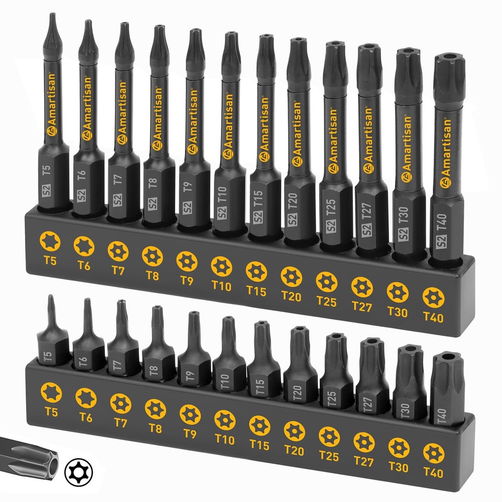 24-Piece Torx Bit Set with S2 Steel, T5-T40, 1