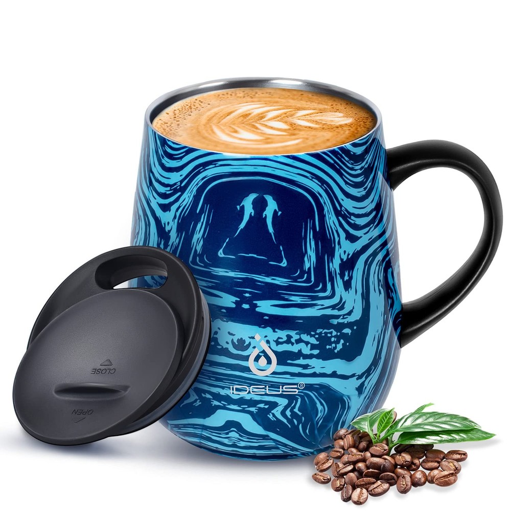 16 oz Insulated Coffee Mug with Handle and Lid, Double Wall Stainless Steel V...