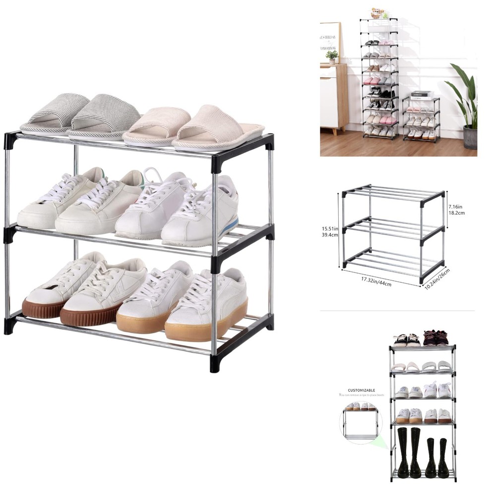 3-Tier Black Stackable Shoe Rack for Space-Saving Storage