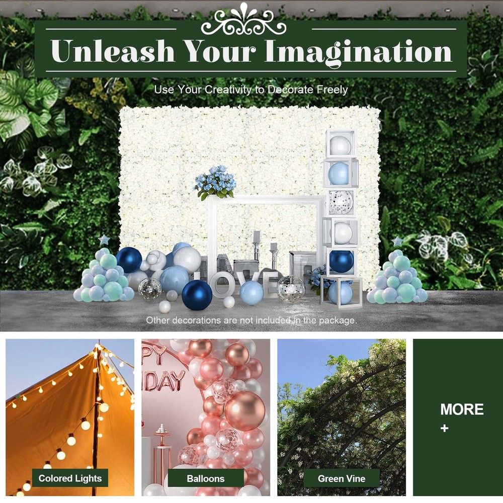 Artificial Flower Wall Panel Floral Backdrop Wedding Party Home Decor White 20x