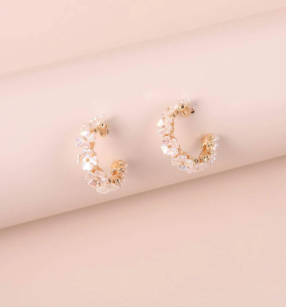 Elegant Stylish Minimalist Flower Decor Cuff Hoop Earrings for Girls Women
