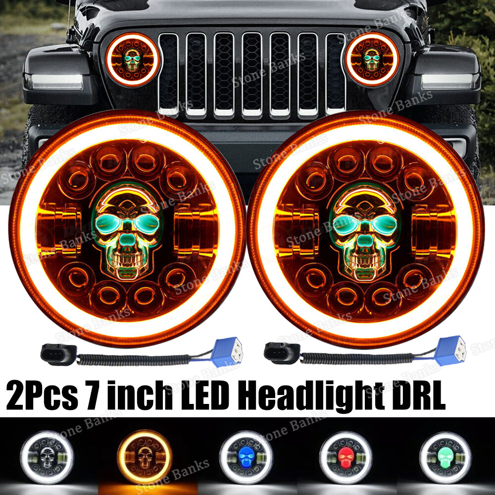 2x 7Inch RGB LED Headlight Halo Angel Eyes DRL for Chevy C10 Camaro Pickup Truck