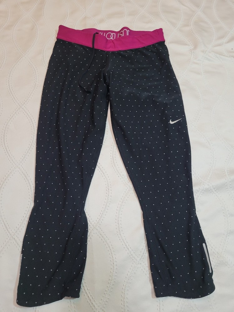 Nike Womens Cropped Leggings Sz Medium Black White Dri Fit Exercise Logo
