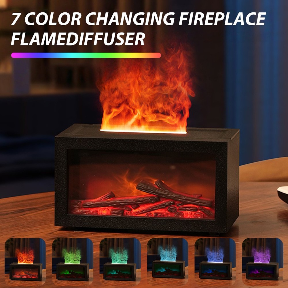 Fireplace Flame Humidifier Colorful Light Flame Essential Oil Diffuser Mute Work