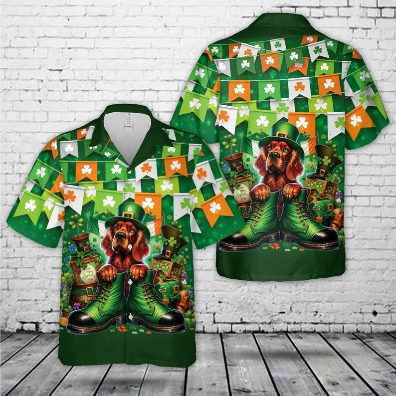 St Patrick Irish Setter Hawaiian Shirt St Patricks Day Dog Lover Gift