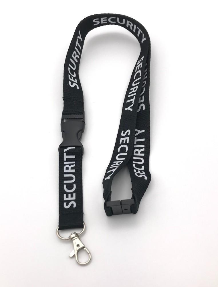 Security Lanyard (Black) with Nickel swivel clip & Breakaway neck clip
