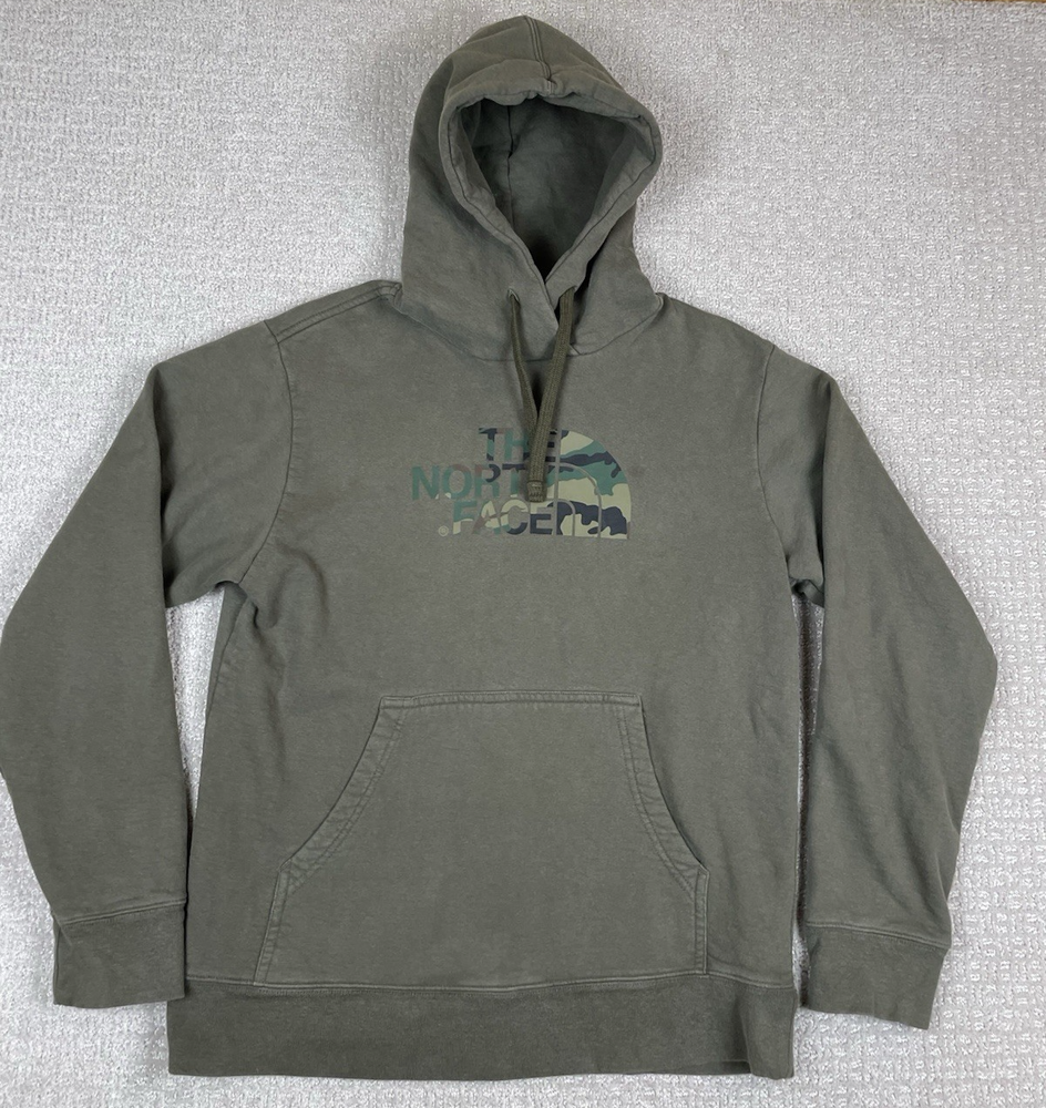 The North Face Men’s Medium Green Camo Logo Hoodie with Drawstring