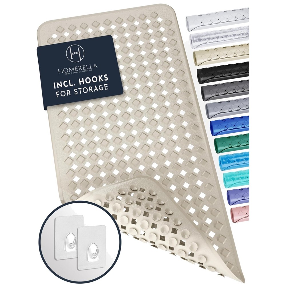 Non-Slip Anti-Mold Bathtub Mat 35x16 with Suction Hooks for Safety