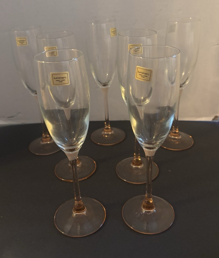 LUMINARC FRANCE Clear Pink Stem Champagne Glass Set of 7