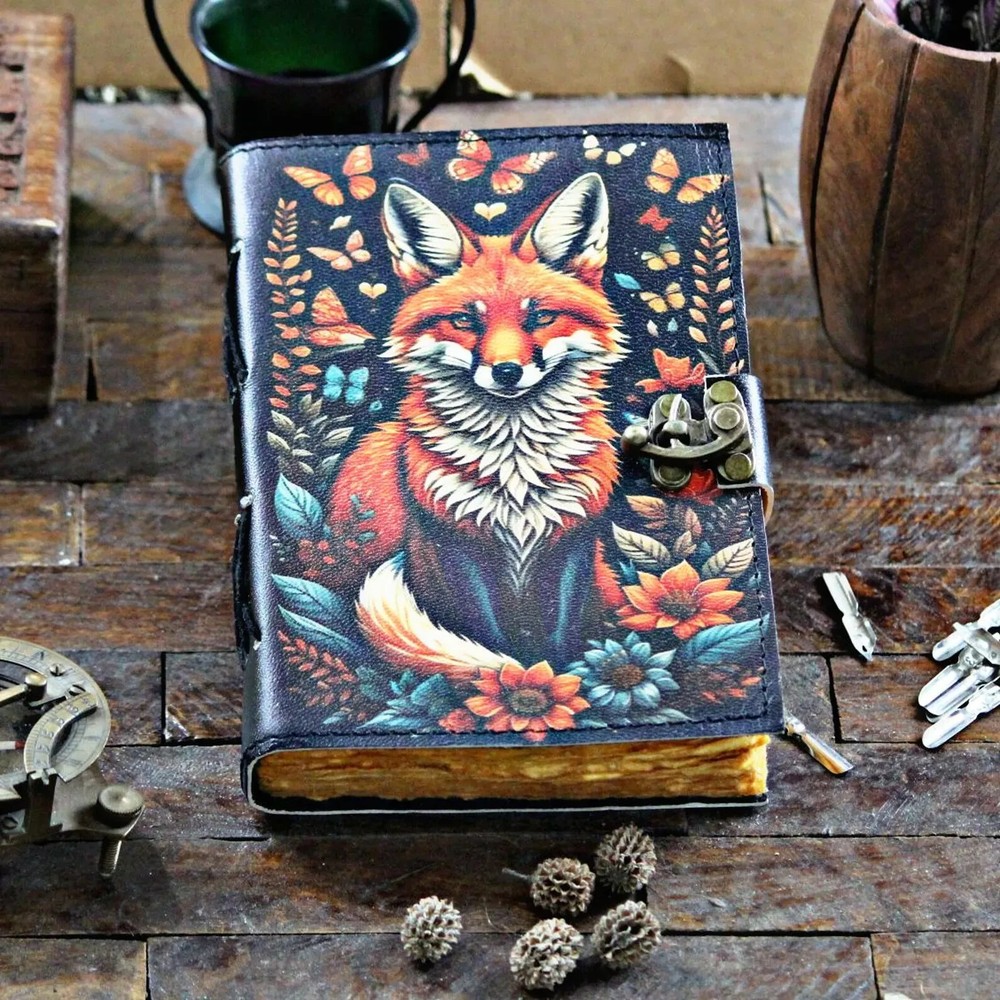 Handcrafted Rustic Fox Leather Journal for Writing and Sketching Gift