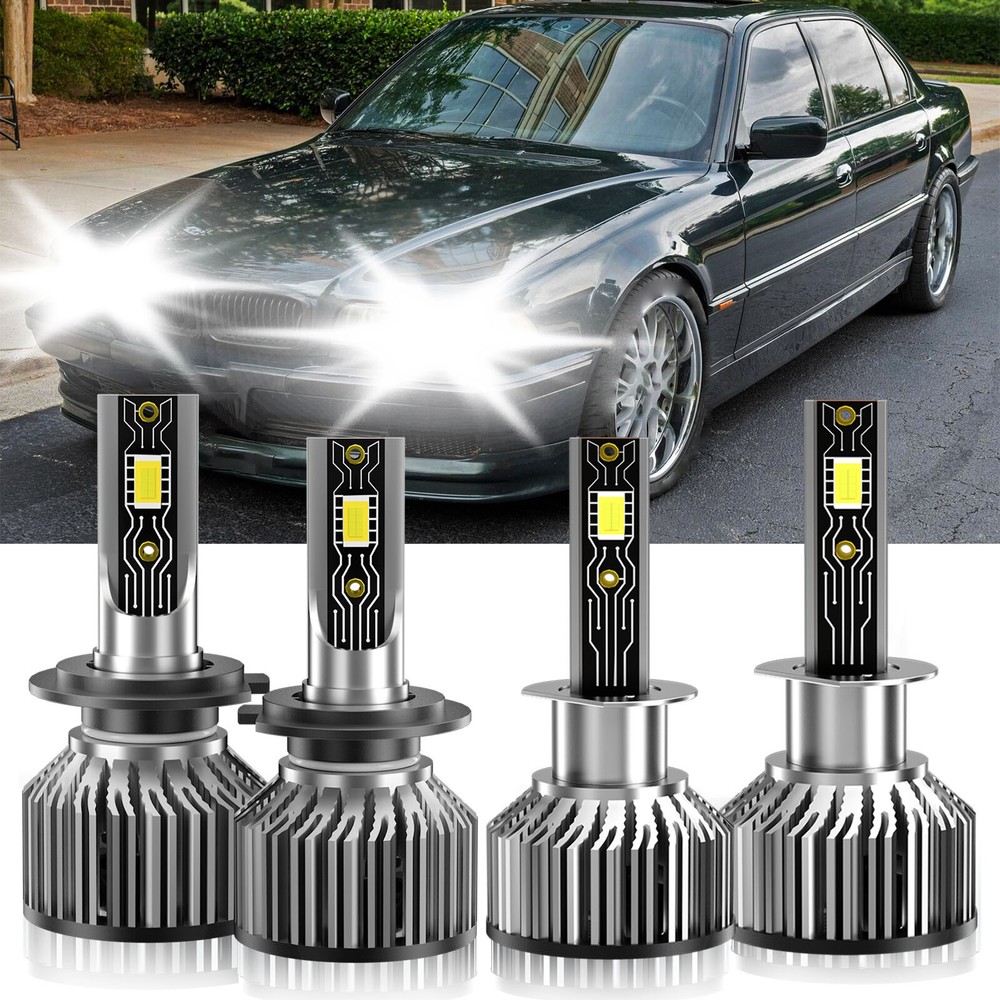 For BMW 740iL 2000-2001 H1+H7 LED Headlight Bulbs Kit 6500K White High Low Beam
