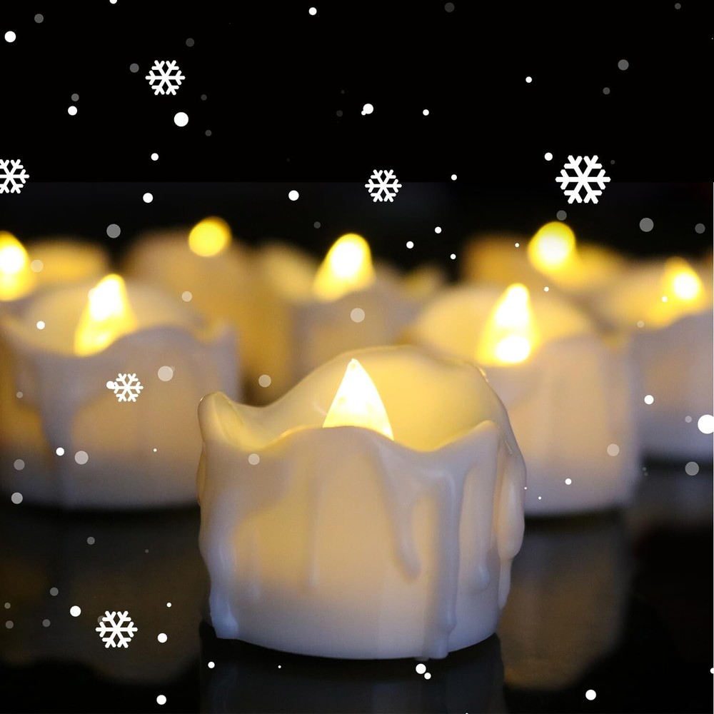 Flameless Tealights with Timer Battery Operated Warm White Flickering LED Candles