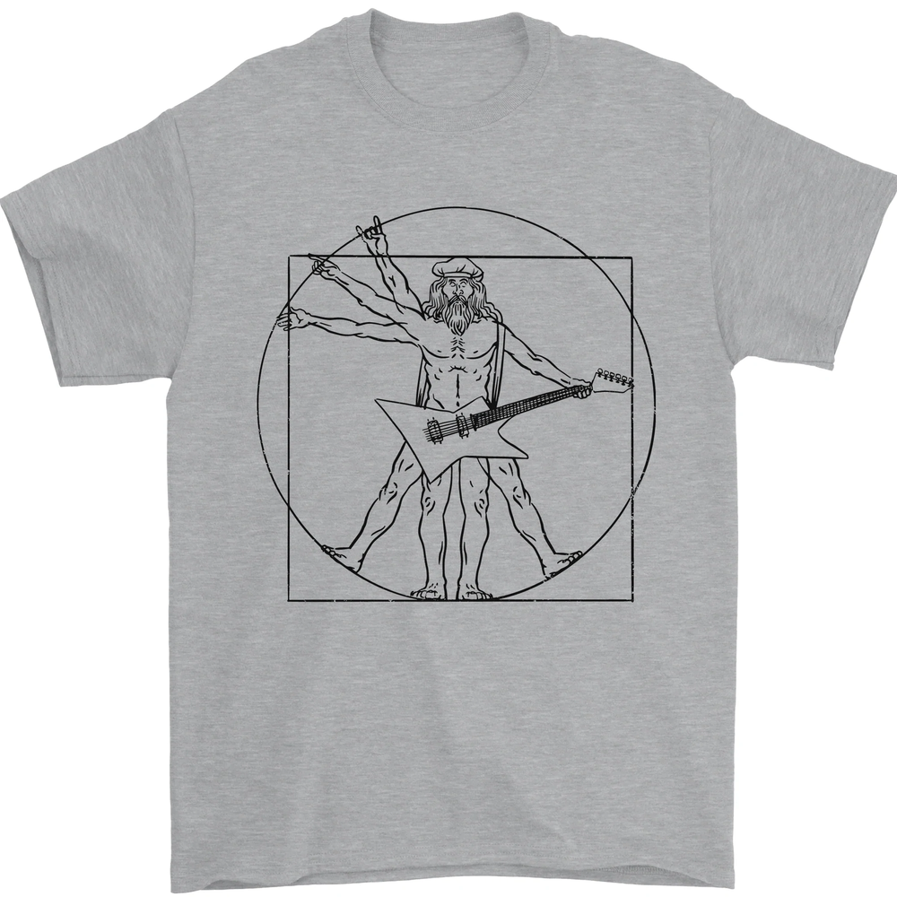 Old Rocker Vitruvian Guitarist Funny Guitar Mens T-Shirt 100% Cotton
