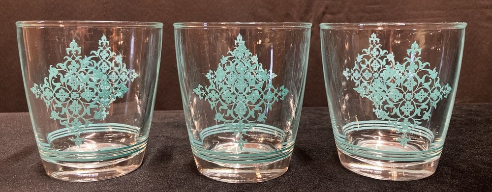 Vintage Blue Lace Pattern Hazel Atlas Half Pint Sour Cream Glasses Set of 3