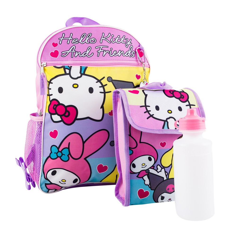 Large Backpack - Hello Kitty and Friends - Heats Set 5 Lunch Bag Bottle 16