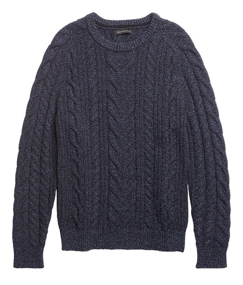 Banana Republic Men’s Blue Wool Blend Cable Knit Fisherman’s Sweater Sz L