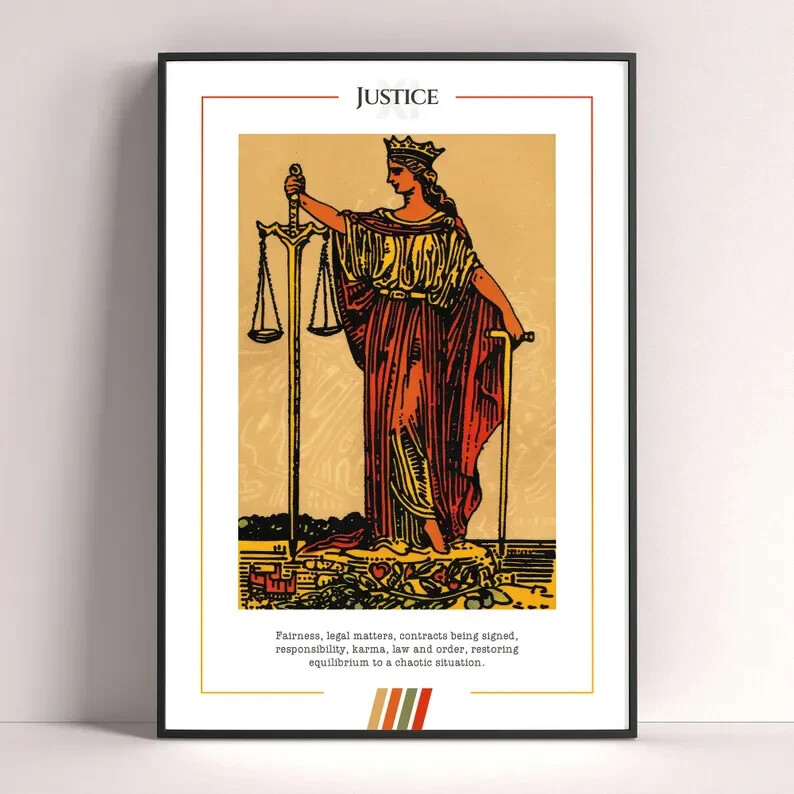 Justice Tarot Card Art Print - Digital Download Tarot Poster
