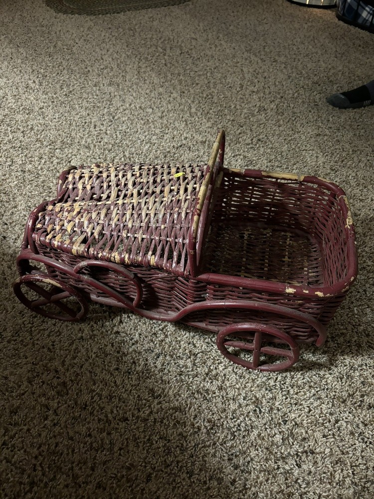 Truck Planter Basket Woven Wicker Rattan Car Wagon Decor VINTAGE