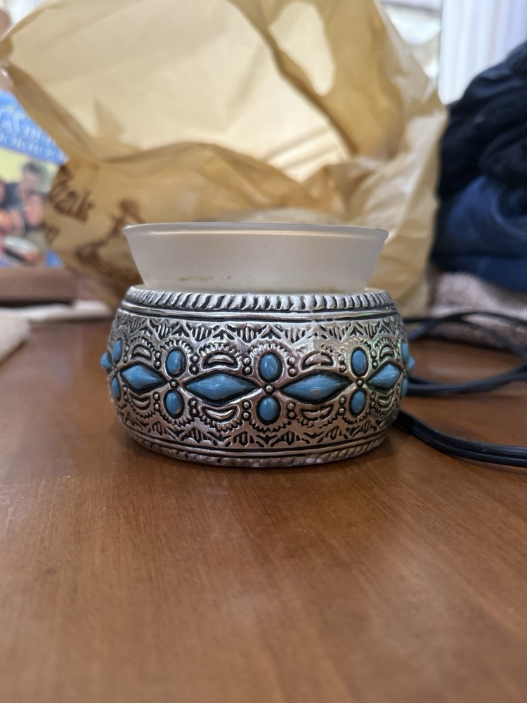 Scentsy Electric Wax Warmer Silver Turquoise Western Plug-In Home Fragrance