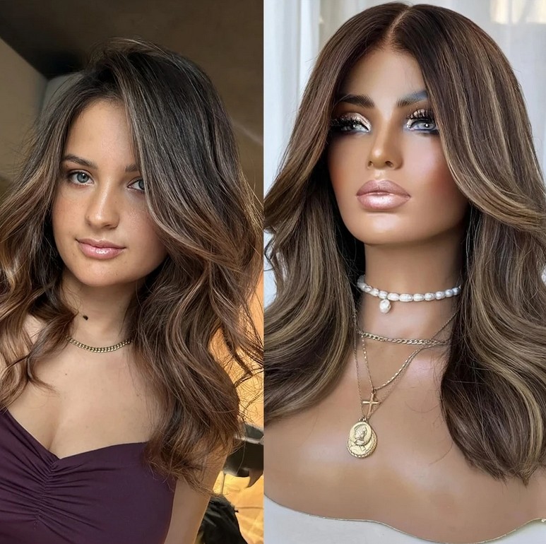 Brown Blonde Highlights 13x4 Lace front Wig 100% Human Hair Wigs