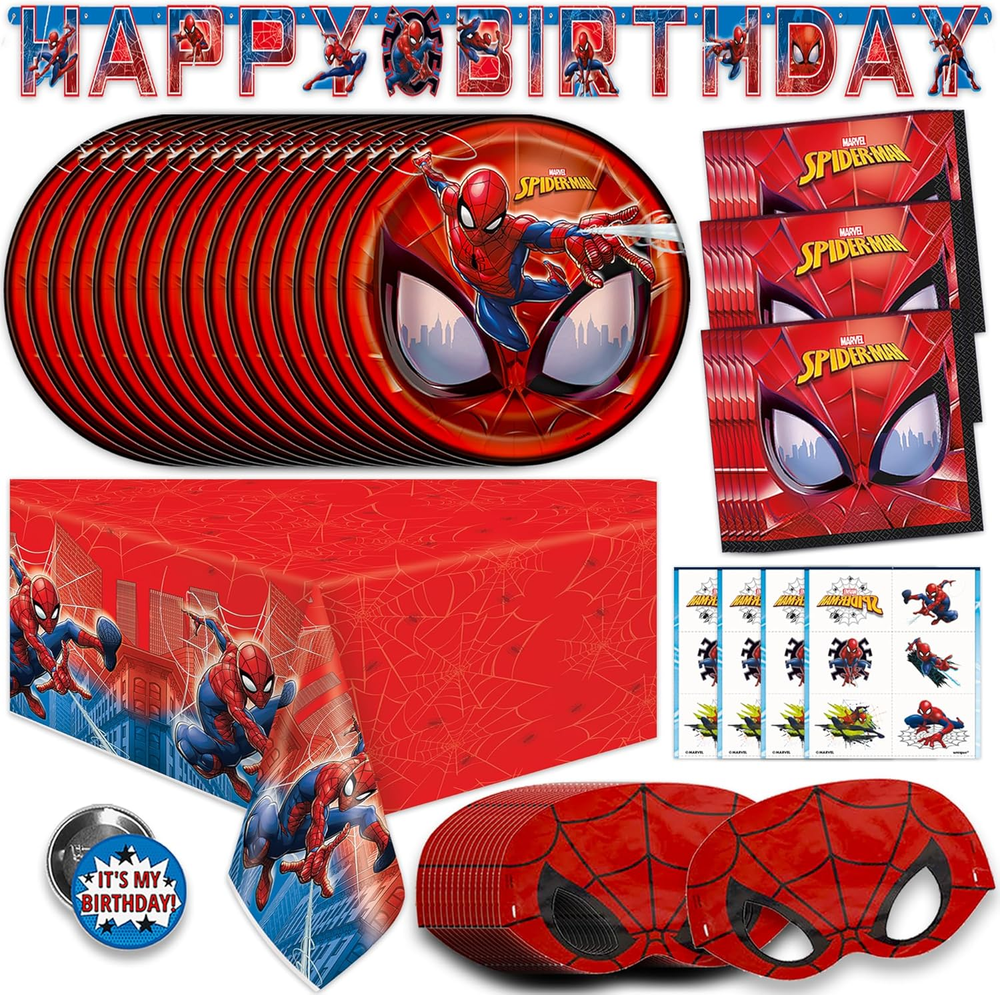 Spiderman Birthday Decorations | Spiderman Party Supplies | Serves 16 Guests | M