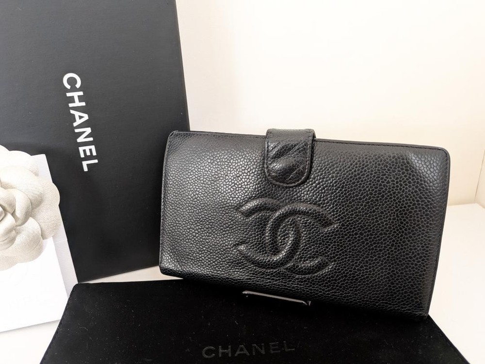 Chanel Black Caviar Leather Long Wallet with Coin Purse Pre-Owned