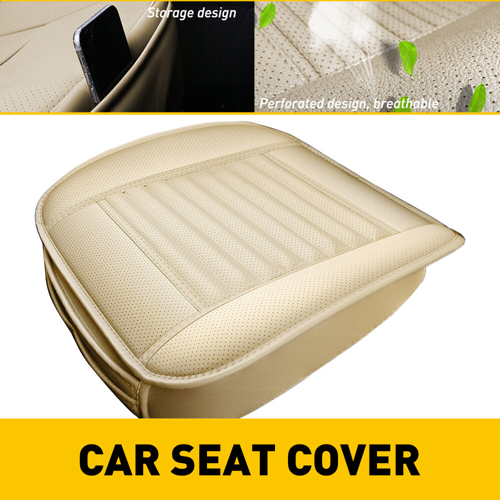 Car Seat Cover PU Leather Universal Front Cushion Seat Protector Pad Beige GUS